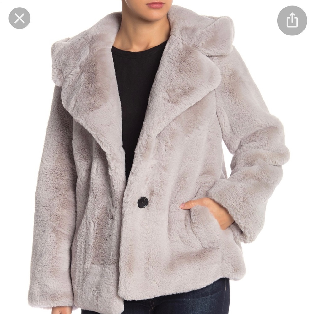 Bcbgmaxazria Grey Faux Fur Hooded Coat